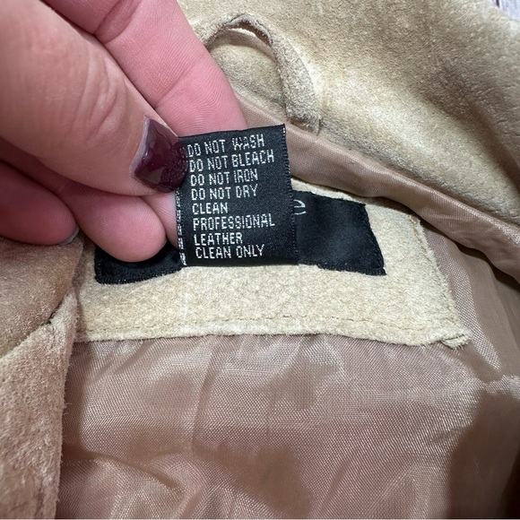 outer edge tan belted suede leather jacket sz medium classic neutral - Picture 9 of 11